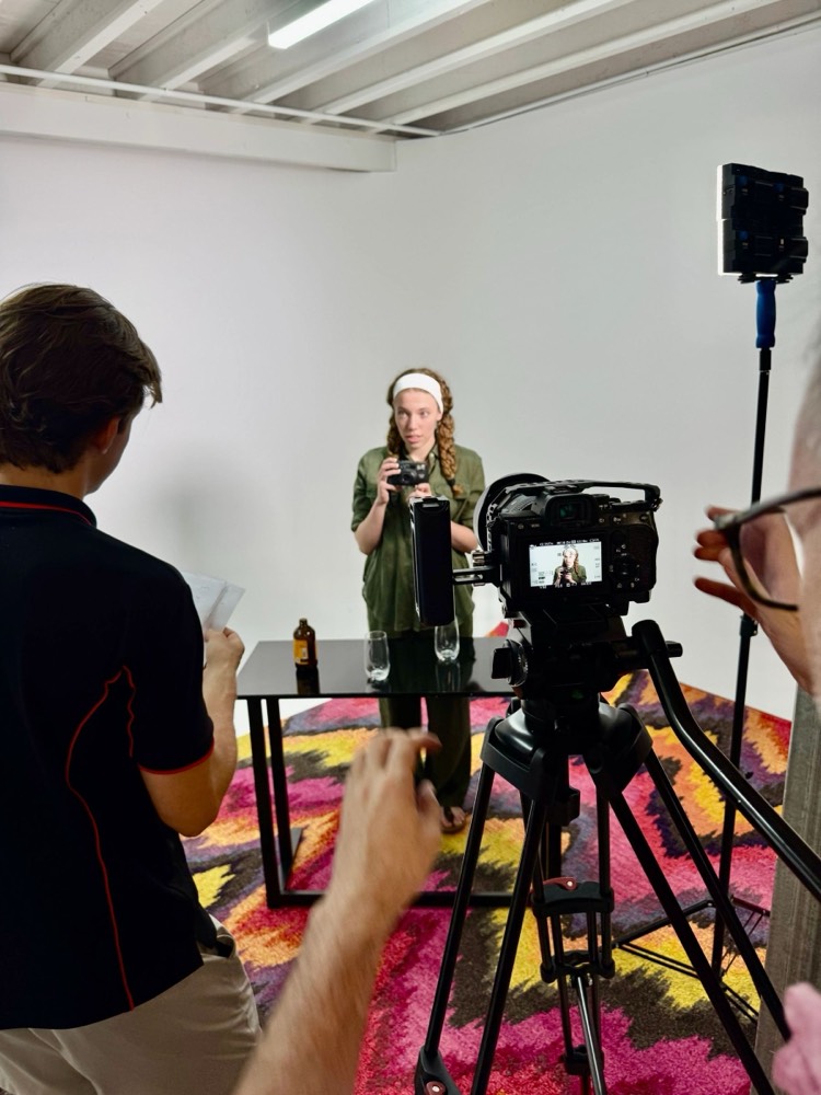 A shoot in progress on the cyc, camera on a tripod